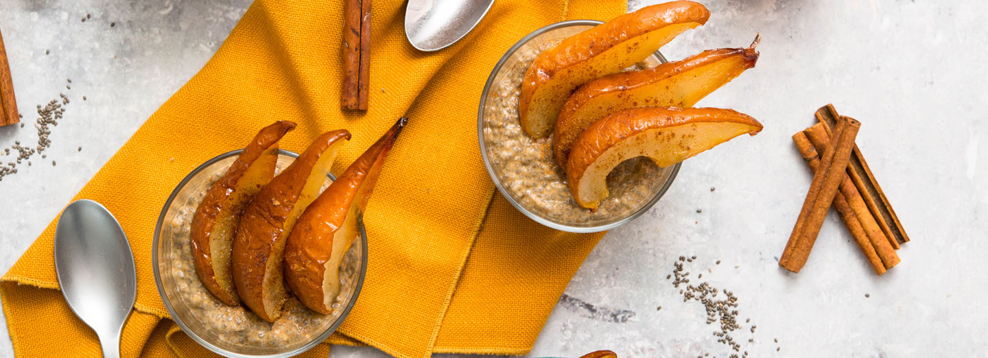 Sweet Potato Chia Pudding with Roasted Pears